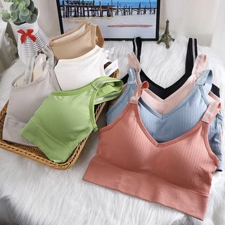 เสื้อชั้นในสตรี สปอร์ตบรา ครอปบราสายเดี่ยวแฟชั่น ทรงสวยกระชับลำตัว เสริมฟองน้ำ เนื้อนิ่ม ยืดหยุ่น