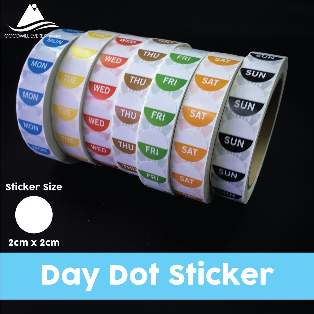 Days Dot Sticker Mon/Tue/Wed/Thu/Fri/Sat/Sun Polka Dot Sticker 1000pcs