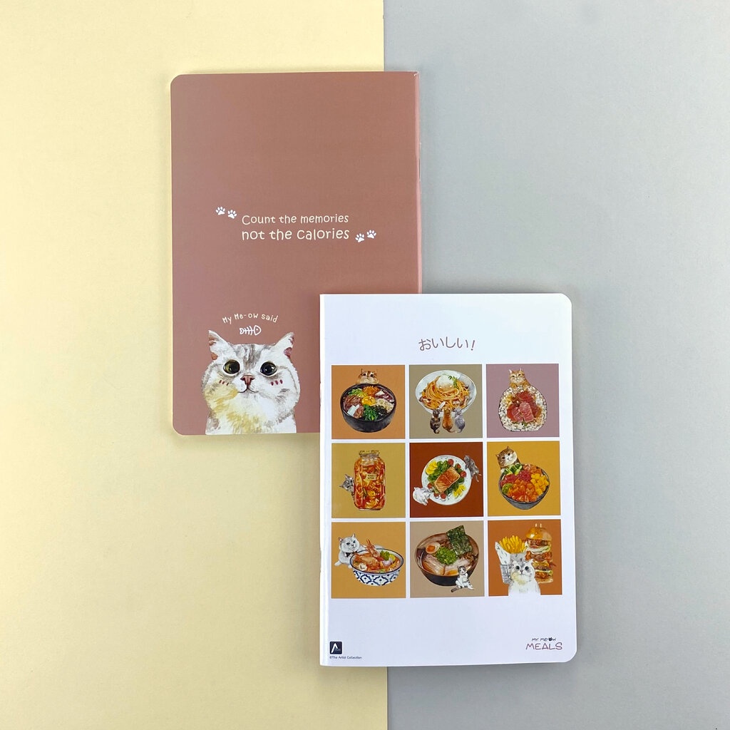 สมุดโน้ต A5 เย็บกลาง ชุด My Cat Meals ขาว/ส้ม