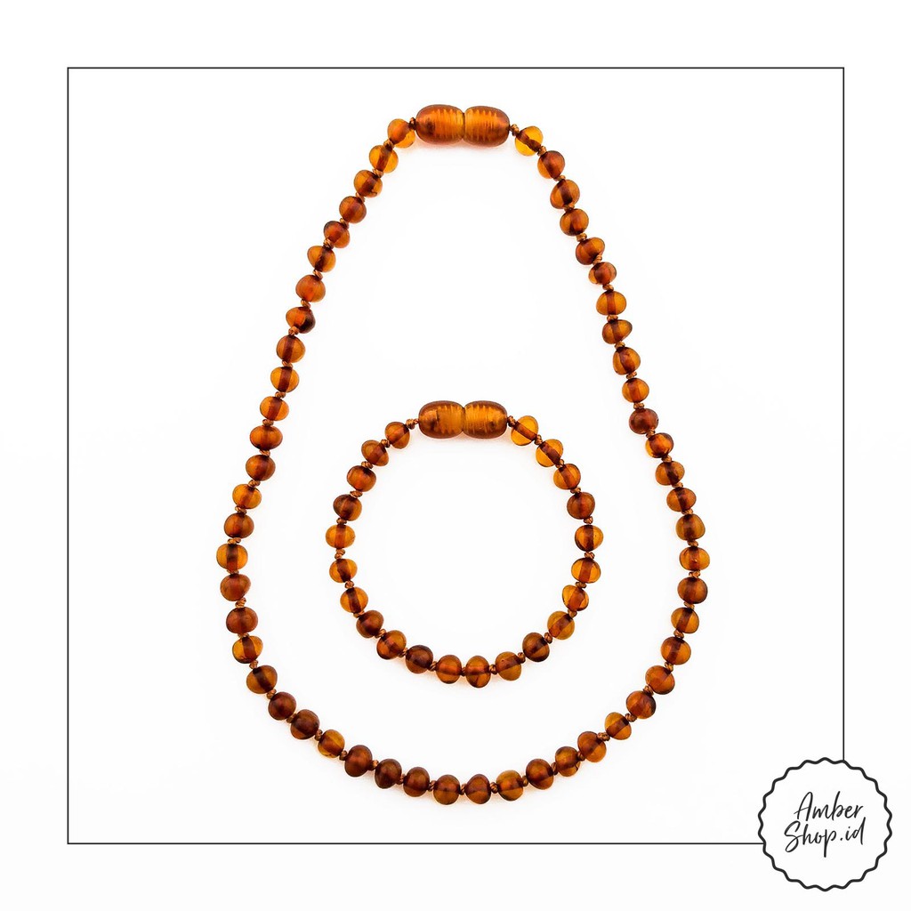 ชุดสร้อยคอ สร้อยข้อมือ สีเหลืองอําพัน บรรเทาอาการปวดฟันเด็ก AS60 - Amber Shop