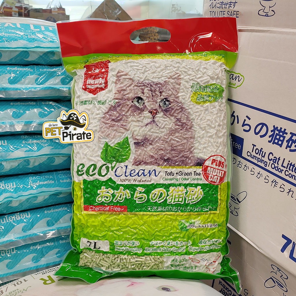 Eco Clean Tofu Cat Litter ทรายแมว ทรายเต้าหู้ธรรมชาติ ปลอดภัย ทรายแมวทิ้งชักโครกได้​ ​ บรรจุ 7 ลิตร [ชุด​ 3ถุง]​