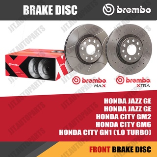 Brembo จานเบรค เซาะร่อง เจาะรู HONDA JAZZ, GE, GK, HONDA CITY GM2, GM6, GN1 CITY 1.0 TURBO (จำนวน 1 คู่ = 2 ใบ)