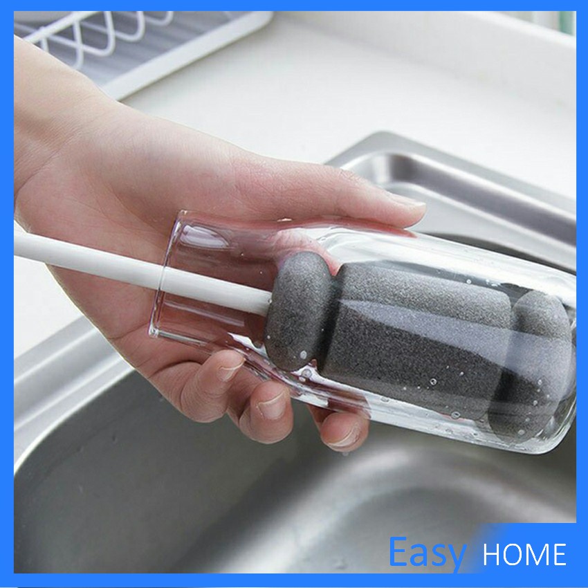 แปรงล้างขวด แปรงฟองน้ำล้างแก้ว ด้ามจับขยาย Sponge cup washing brush