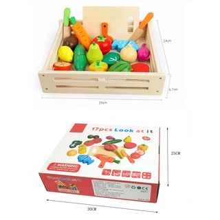 ของเล่นไม้ ของเล่นหั่นผัก หั่นผักผลไม้แม่เหล็ก 17 ชิ้น เสริมพัฒนาการ