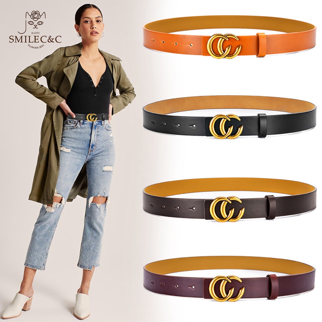 SmileFairyCC【COD & พร้อมส่ง】เข็มขัดหนัง cc คุณภาพสูง สไตล์เกาหลีเรโทร แฟชั่นสําหรับผู้หญิง