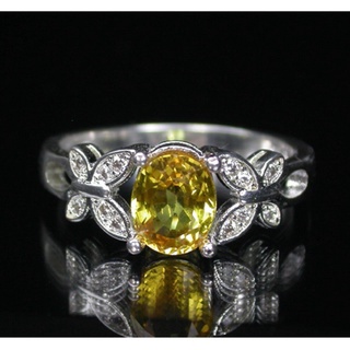 แหวนเงินแท้ 925 พลอยบุษราคัม Yellow Sapphire น้ำหนัก 2.18 กะรัต สวยไฟดีค่ะ