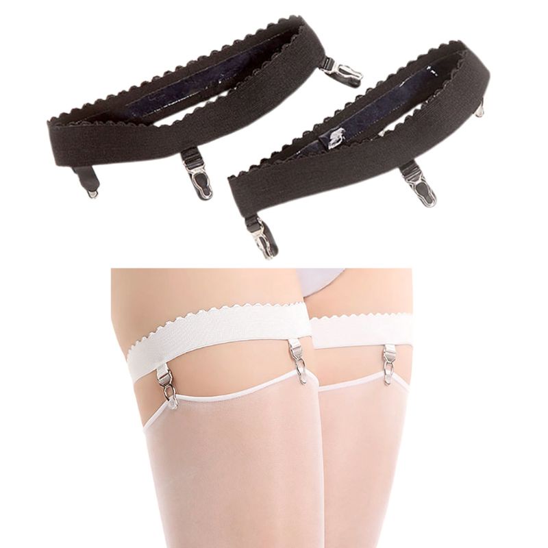 HO 2 ชิ้น P สตรียืดหยุ่น Anti Slip ขา Garter เข็มขัดแหวนต้นขา Stocking Suspenders 3 คลิปคอสเพลย์เครื