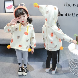 Autumn Winter Toddler Boys Girls Hooded Coat Back Zipper Pompom Hoodie Jacket Kids Cartoon Bear Sweatshirts Long Sleeve Pullovers 1-7Y