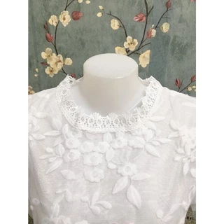 เสื้อลูกไม้ผู้หญิง อก40และ46นิ้ว สีขาว/ดำ ใส่กับผ้าถุง สำหรับสาวอวบ รุ่น4076-4676