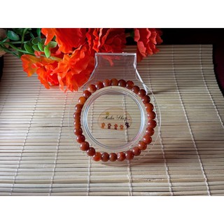 สร้อยข้อมือหยกพม่า สีน้ำผึ้งเข้ม/สีน้ำตาลแดง ขนาด7มม. Jade by maleeshop