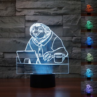 Sloth โคมไฟตั้งโต๊ะ LED ไล่โทนสี รูปดิสนีย์ สวนสัตว์ สัตว์ USB 7 สี