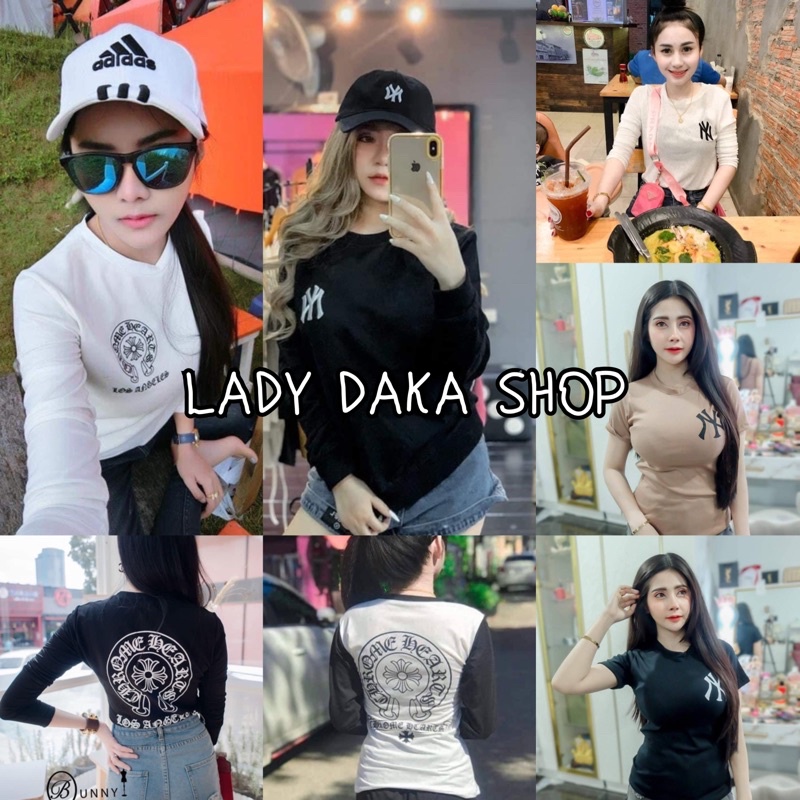 LADY DAKA SHOP  เสื้อยืดแขนยาวปักNY พิมพ์ลายงานปัก รัดรูปตามตัว ใส่สบาย