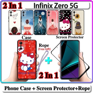 2 IN 1 เคส Infinix Zero 5G พร้อมกระจกนิรภัยกันรอยหน้าจอ เซรามิค ทรงโค้ง สําหรับเด็กผู้หญิง และคิตตี้