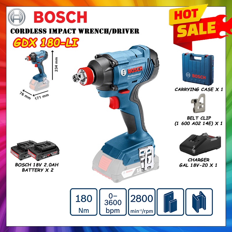 Bosch GDX 180-LI GDX180-LI 18V ประแจผลกระทบไร้สาย ไดรเวอร์กระแทกไร้สาย