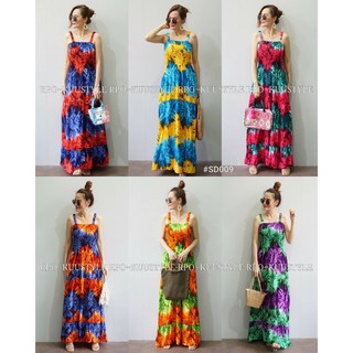 #SD009 #สายเดี่ยวลายมัดย้อมสีแปร้ด Maxi dress  แมกซี่เดรสลายขายดีอมตะ สายเดี่ยวอกใส่ยางดึงสม้อค ใส่แล้วเพรียวสูง