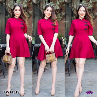 WST 11319 ราคา 230 บาท  Dress เดรสกี่เพ้าแดง ต้อนรับเทศกาลตรุษจีนมาแล้วคร้า เนื้อผ้าซาร่า กระโปรงบานทรงทวิส