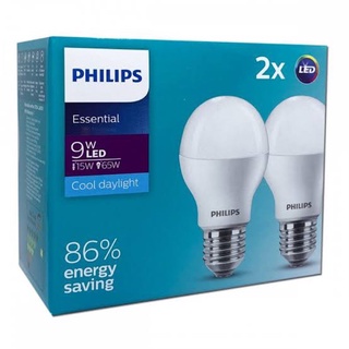 PHILIPS หลอดไฟฟิลิปส์ LED BULB ESSENTIAL 9W DAYLIGHT (แพ็คคู่)