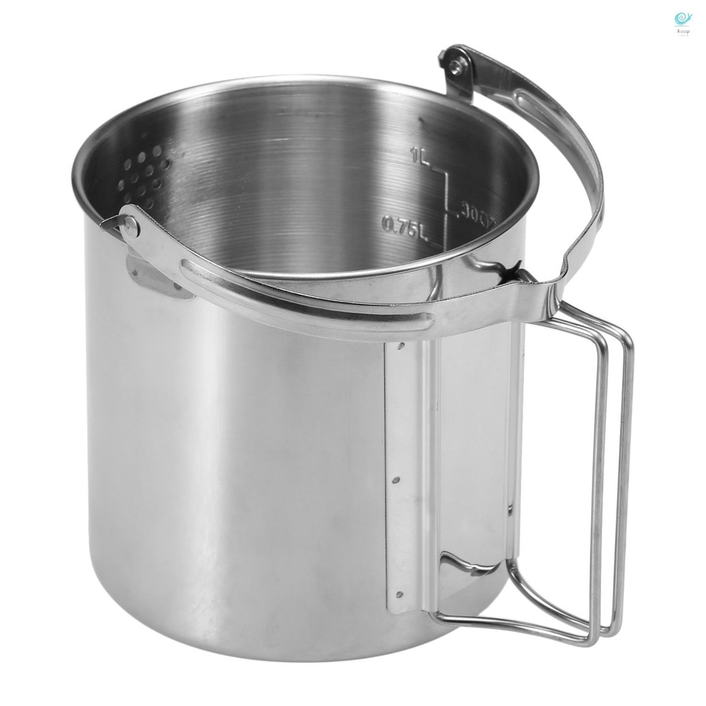 keresg 1L Stainless Steel Cooking Kettle Portable Outdoor Camping