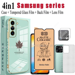 4IN1 Samsung Galaxy A03S Ceramic Tempered Glass Film For Samsung A13 A02S A12 A33 A53 A73 A52 6D Plating Maple Leaf Square Edge Slim Case and And Skin Carbon and Camera lens film