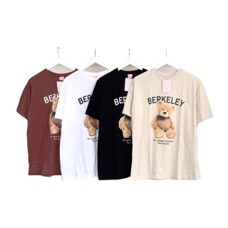 พร้อมส่ง ผ้าคอตตอนเสื้อยืด oversize ปักลายสไตล์มินิมอล สกรีนลายหมีBERKELEY