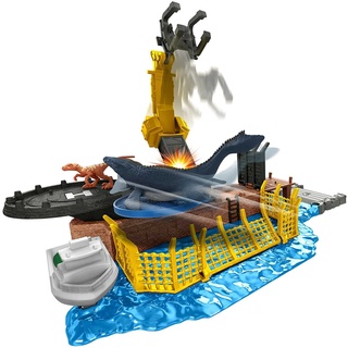 Jurassic World Dominion Minis Mosasaurus Mayhem Playset ชุดของเล่นโมซาซอรัส ไดโนเสาร์ 2 ตัว เครื่องยิงและชิ้นส่วนประกอบ