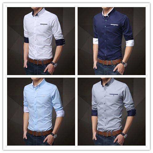 Shirts 238 บาท เสื้อเชิ้ต แขนยาว คอมีปก สีพื้น สำหรับผู้ชาย ขนาด M-5XL Men Clothes