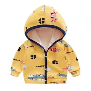 Babyonline(Y363)2I2-3 (ส่งด่วน1วัน)เสื้อแขนยาวกันหนาวมีฮู้ดสำหรับเด็กผู้ชายและผู้หญิงแบบกระดุมหน้า ด้านในบุขนนิ่ม