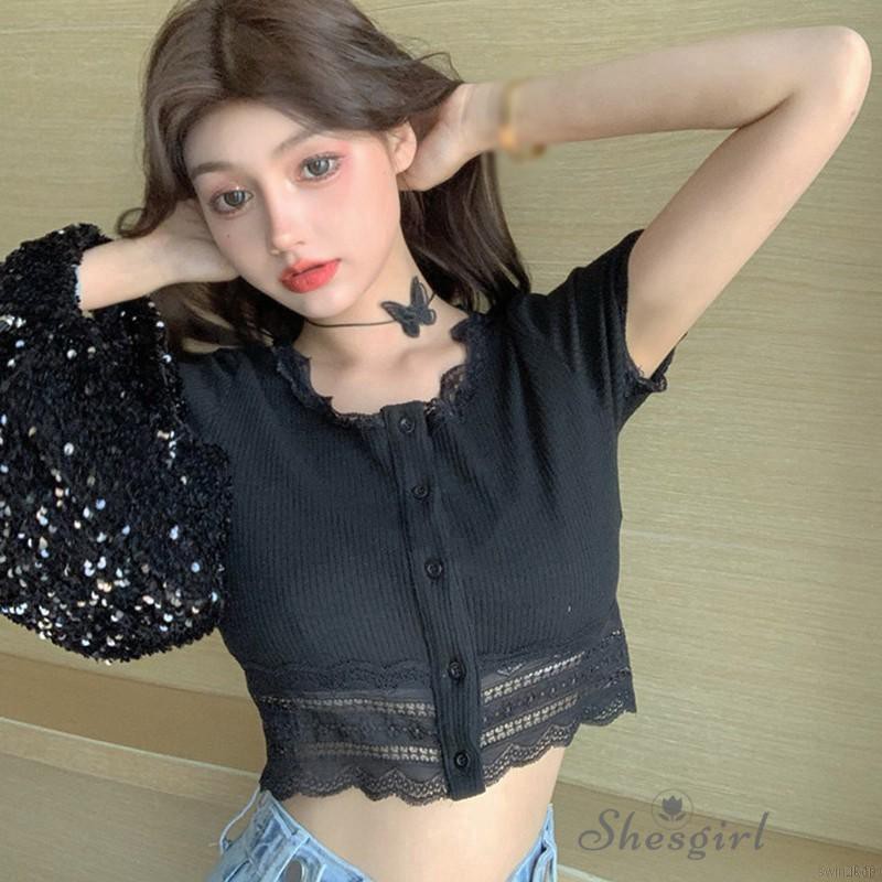 Shesgirl เสื้อยืดครอปแขนสั้นคอกลมแฟชั่นสําหรับผู้หญิง - 187127772ss.th ...