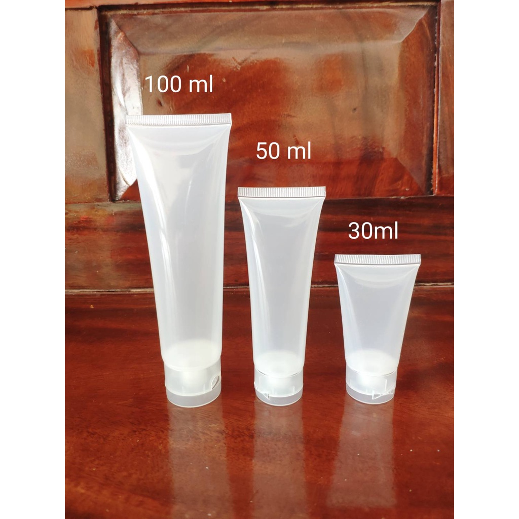 ขั้นต่ำ 10  ชิ้น ราคาถูก หลอดบีบ หลอดเจล ฝาป๊อกแป๊ก ขนาด30ml 50ml 100 ml  หลอดใส่ซอสต่าง ๆ  หลอดใส่น้ำสลัด หลอดครีม