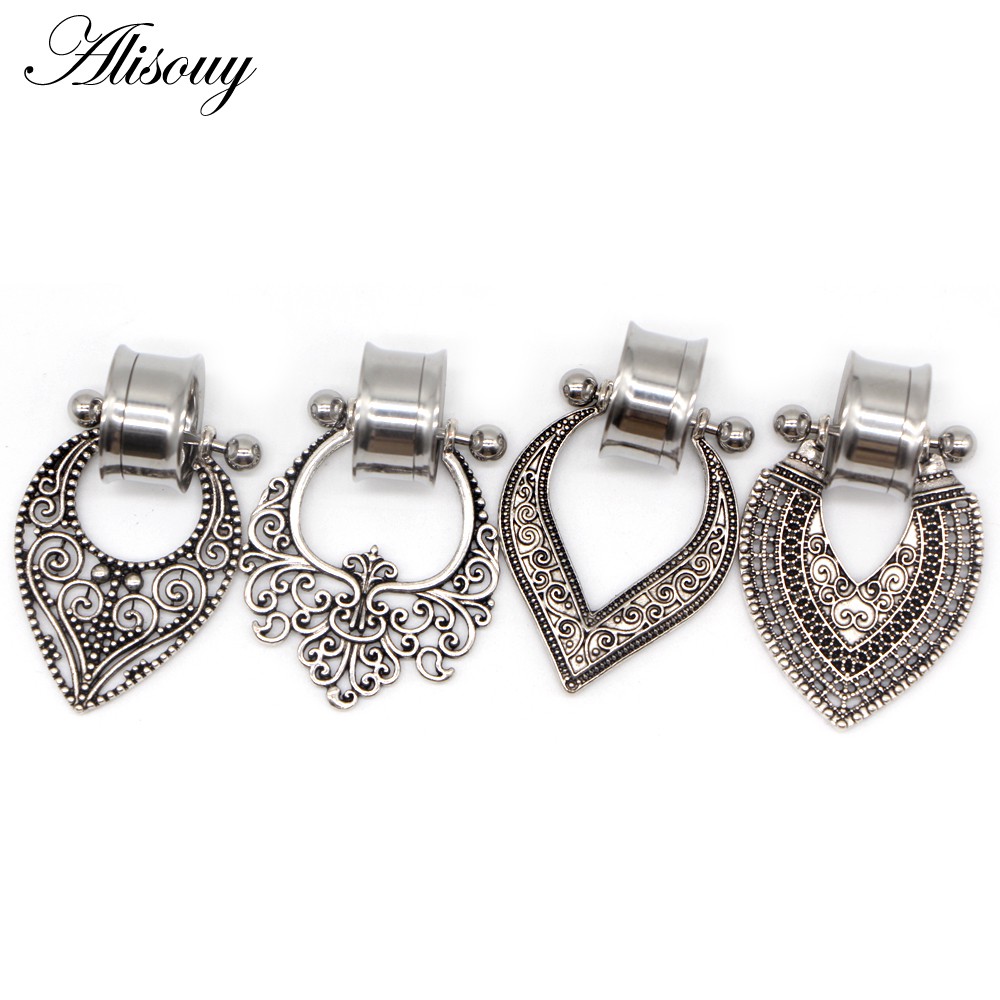 Alisouy 2 ชิ้น 6-25 มม.เหล็กผ่าตัดอุโมงค์หูเจาะปลั๊ก Double Flare เนื้ออุโมงค์วัดต่างหู Stretcher Dangle stretchers ปลั๊ก ราคา ถูกที่สุด ดีลบีเคเค