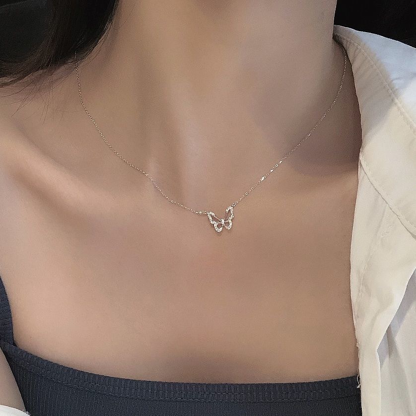 สร้อยคอโชคเกอร์ เงินแท้ 925 จี้รูปผีเสื้อ ประดับเพทาย แวววาว เครื่องประดับแฟชั่น สําหรับผู้หญิง