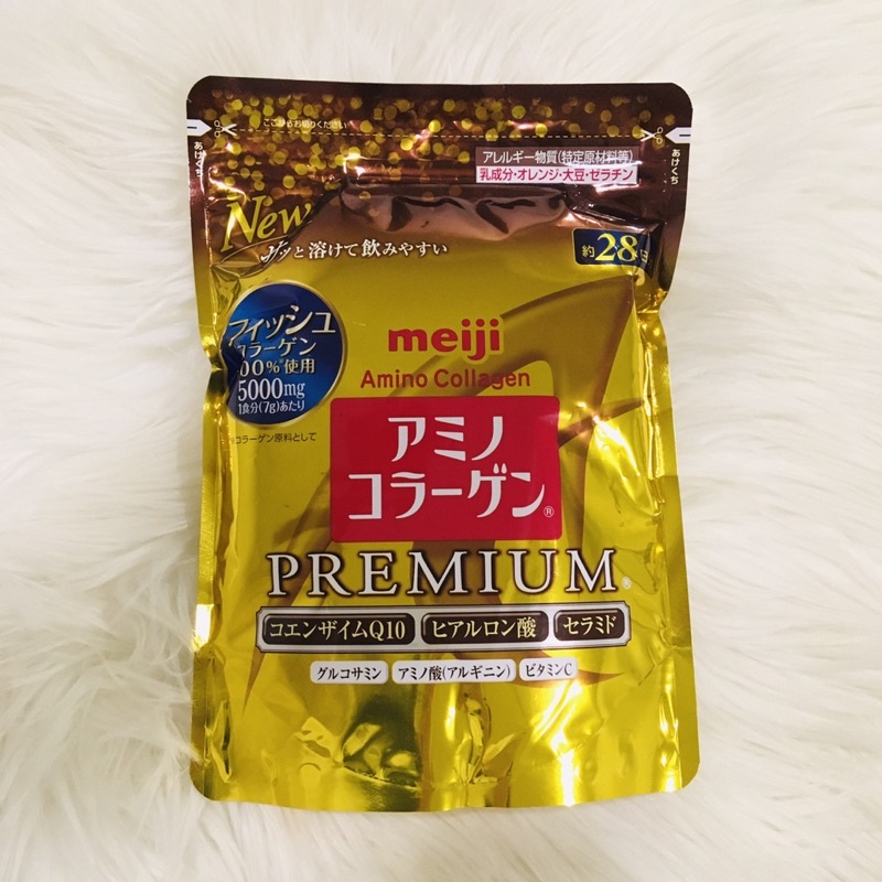 Meiji Amino Collagen Premium เมจิคอลลาเจนพรีเมียร์ถุงทอง 28วัน เมจิคอลลาถุงสีขาว アミノコラーゲン