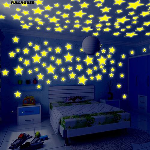 100 Pcs Home Glow In The Dark Stars Ceiling Baby Bedroom 3d