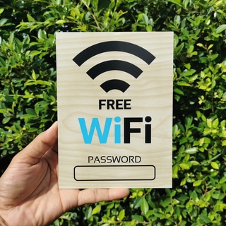 ป้ายFree WiFi ป้ายฟรีไวไฟ ป้ายสติ๊กเกอร์PVCประกบพลาสวูดแข็งแรง กันน้ำ ทนแดด