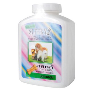 🔥The Best!! สลิคกี้ อาหารเสริมสำหรับสุนัข รสเบคอน 250 เม็ด Sleeky Dietary Supplement for Pets Vitamin B &amp; Calcium Bacon