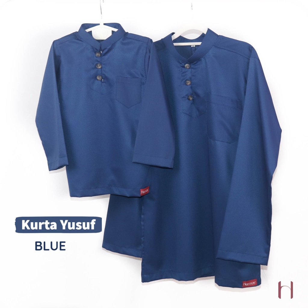 Kurta YUSUF - BLUE - Kurta เสื้อแขนยาวลําลอง ผ้าฝ้าย ทรงปกติ ลาย Sedondon Ayah Anak Kurta Heemas