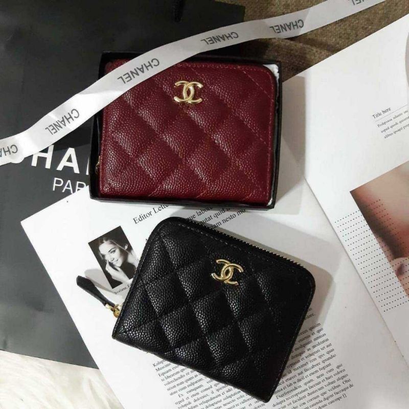 ใหม่ล่าสุด!! กระเป๋าสตางค์ใบสั้นรุ่นซิปรอบ จาก Chanel premium for gift อะไหล่ทอง