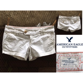 2sis1bro แบรนด์แท้ American Eagle Outfitters  กางเกงขาสั้น กระดุมป้าย สีครีม มือสอง พร้อมส่ง sz 2