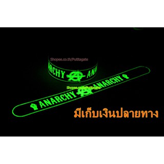 ANARCHY Punk  Wristband ริสแบนด์ เรืองแสง กำไลยาง ปั๊มนูน วงร็อค pg61 ส่งไว