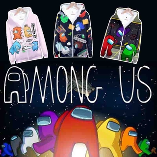 Sy7 เสื้อแจ็กเก็ตกันหนาว แขนยาว มีฮู้ด มีซิป ลาย Among Us สําหรับแต่งคอสเพลย์ฮาโลวีน YS7