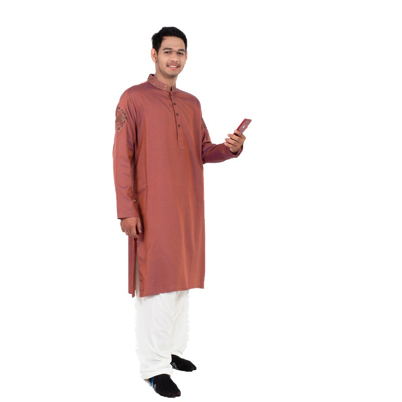 ชุดปากีชาย สีส้มอิฐ ผ้าคอตต้อน รุ่นPAA05