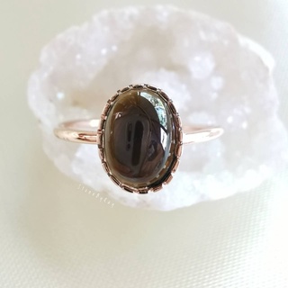 แหวนเงินชุบพิ้งโกลด์หินสะเก็ดดาว Tektite