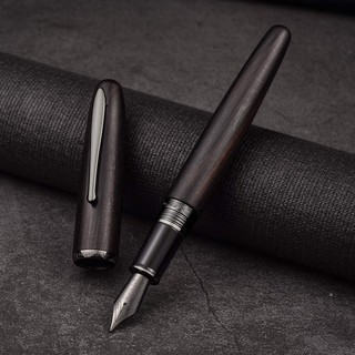 Hongdian 660 Black Wood Fountain Pen Handcrafted Natural Ebony Writing Pen with Metal Case