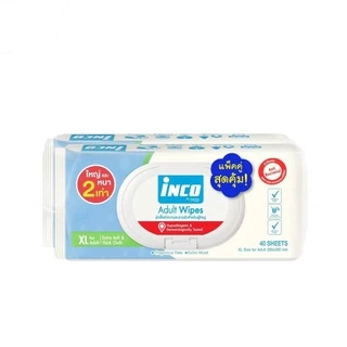(3 แถม 3)Inco Adult Wipes ผ้าเปียกเช็ดผิวผู้ใหญ่ แบบมีฝาปิด ผ้าเช็ดทำความสะอาดผู้ใหญ่ 40 แผ่น