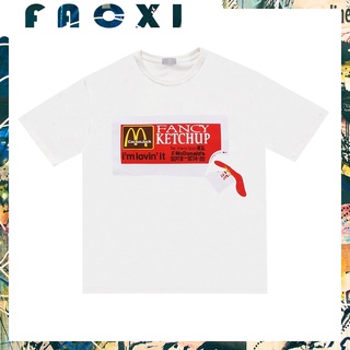 เสื้อยืดผ้าฝ้ายพิมพ์ลายขายดีเสื้อยืดแขนสั้น ผ้าฝ้าย พิมพ์ลายกราฟฟิค Mcdonalds Smiley Face ขนาดใหญ่ สไตล์ฮิปฮอป แฟชั่นคู