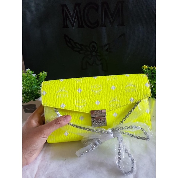New Mcm Neon Yellow Visetos Millie Crossbody