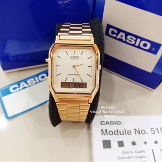 นาฬิกา CASIO ของแท้ รับประกันศูนย์ รุ่น AQ-230GA สีทอง สองระบบ สายปรับเลื่อนได้ วินเทจ ของใหม่ อุปกรณ์ครบ