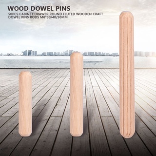 [ราคาพิเศษ] 50pcs Cabinet Drawer Round Fluted Wooden Craft Dowel Pins Rods M6*30/40/50mm