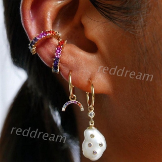 4Pcs CZ Stone Stud Earrings Kit Crystai rainbow Hoop Earrings