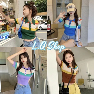 L.A Shop ​พร้อมส่ง  เสื้อไหมพรมแขนสั้น คอปก สีสันสดใสมากกระดุมแกะได้ "47151" -C